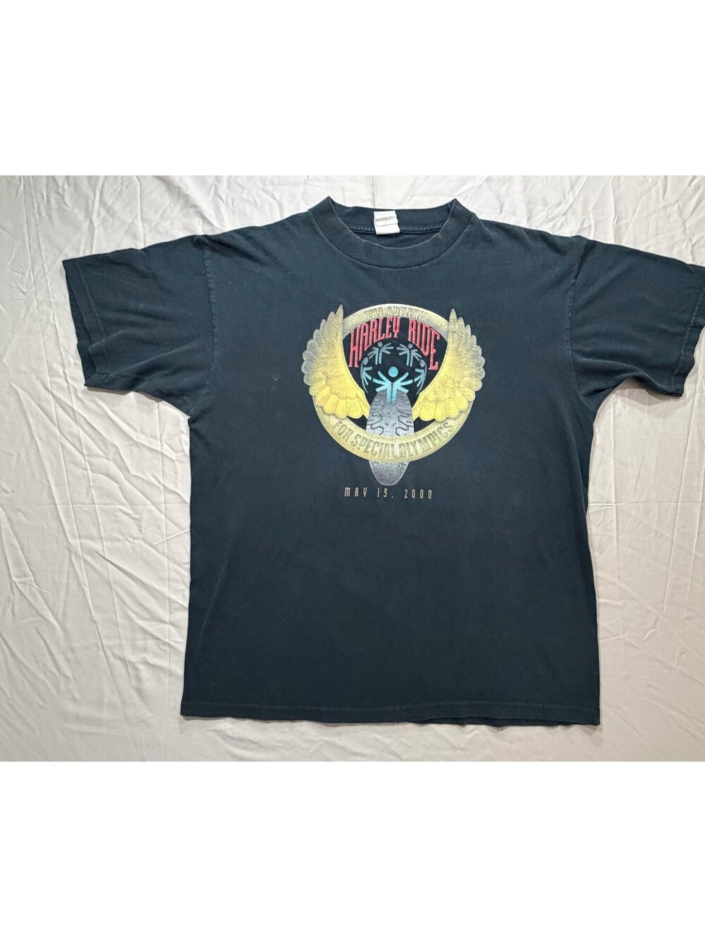 Vintage 2000 WCW Adelphia Harley Ride Special Olympics T Shirt XL Black